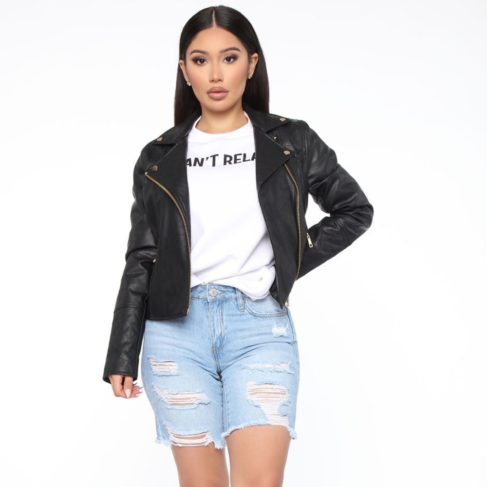 Black  vegan leather moto jacket- Out for a ride